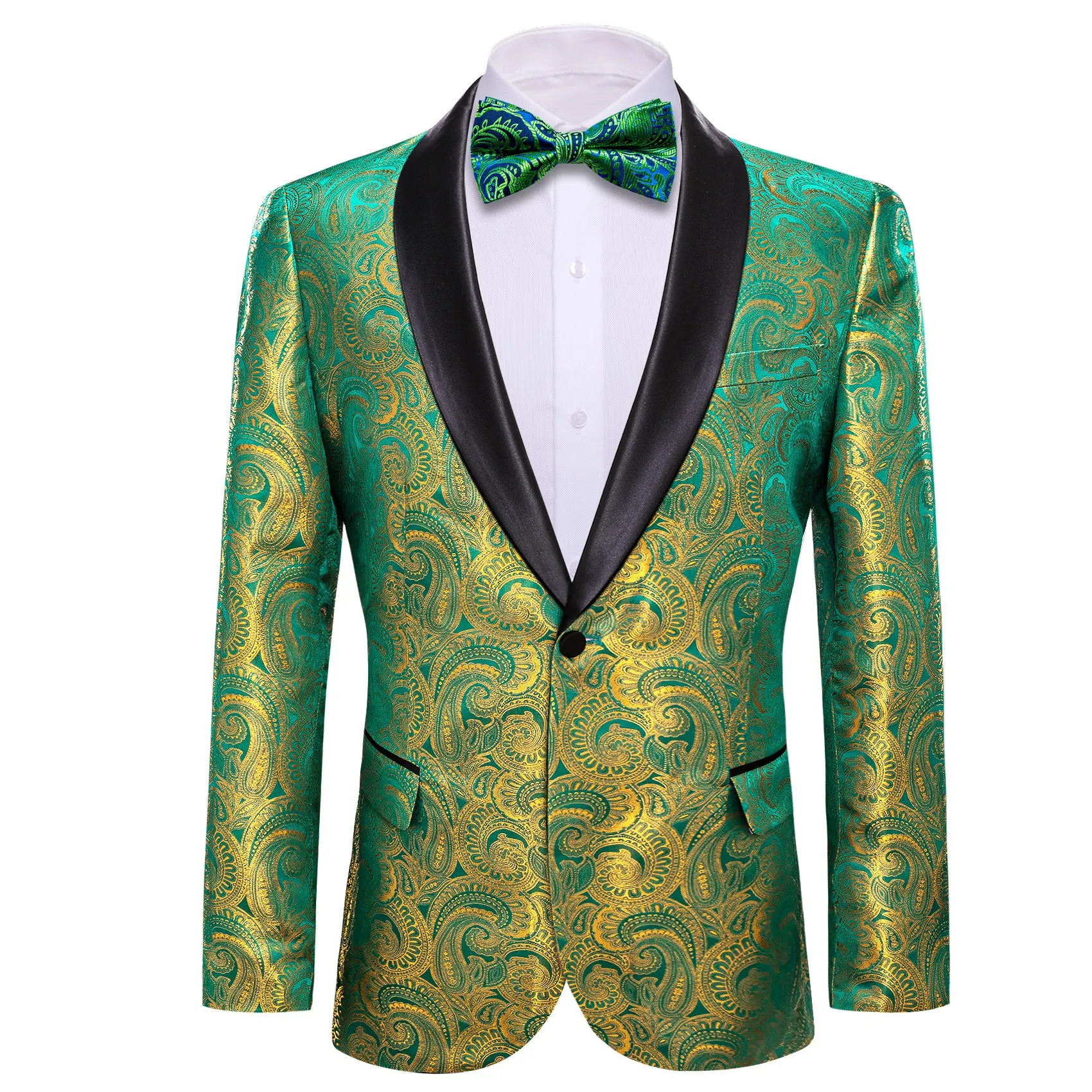 Barry. Wang Shawl Collar Suit Men's Bright Green Floral Suit Jacket sold by Barrywang