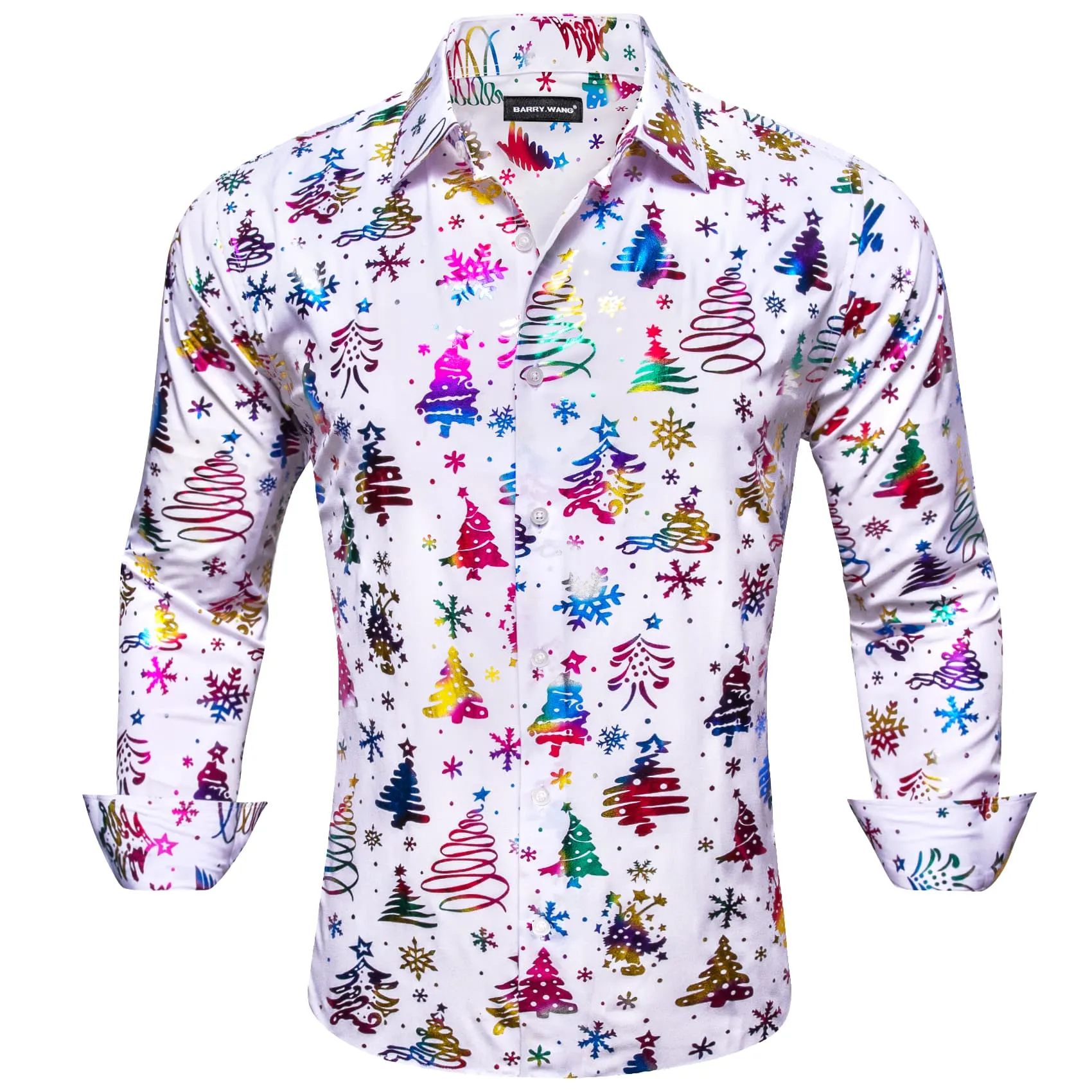 Barry. Wang Holiday Red Tree Pattern Colorful Print White Festival Shirt sold by Barrywang