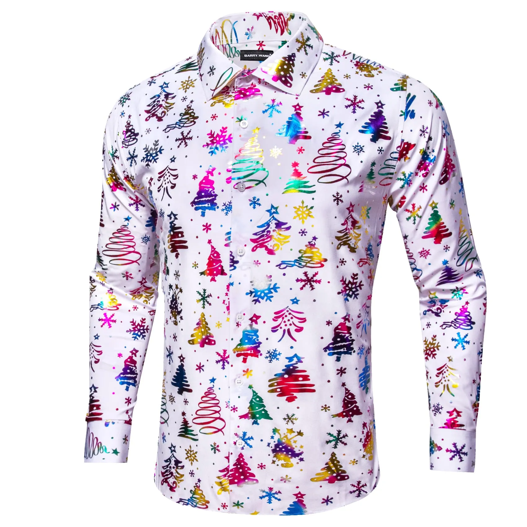 Barry. Wang Holiday Red Tree Pattern Colorful Print White Festival Shirt sold by Barrywang product image thumbnail 2