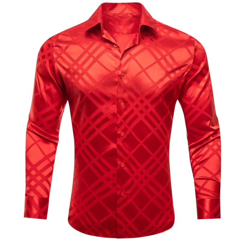 Barry.wang Red Striped Silk Men's Shirt sold by Barrywang