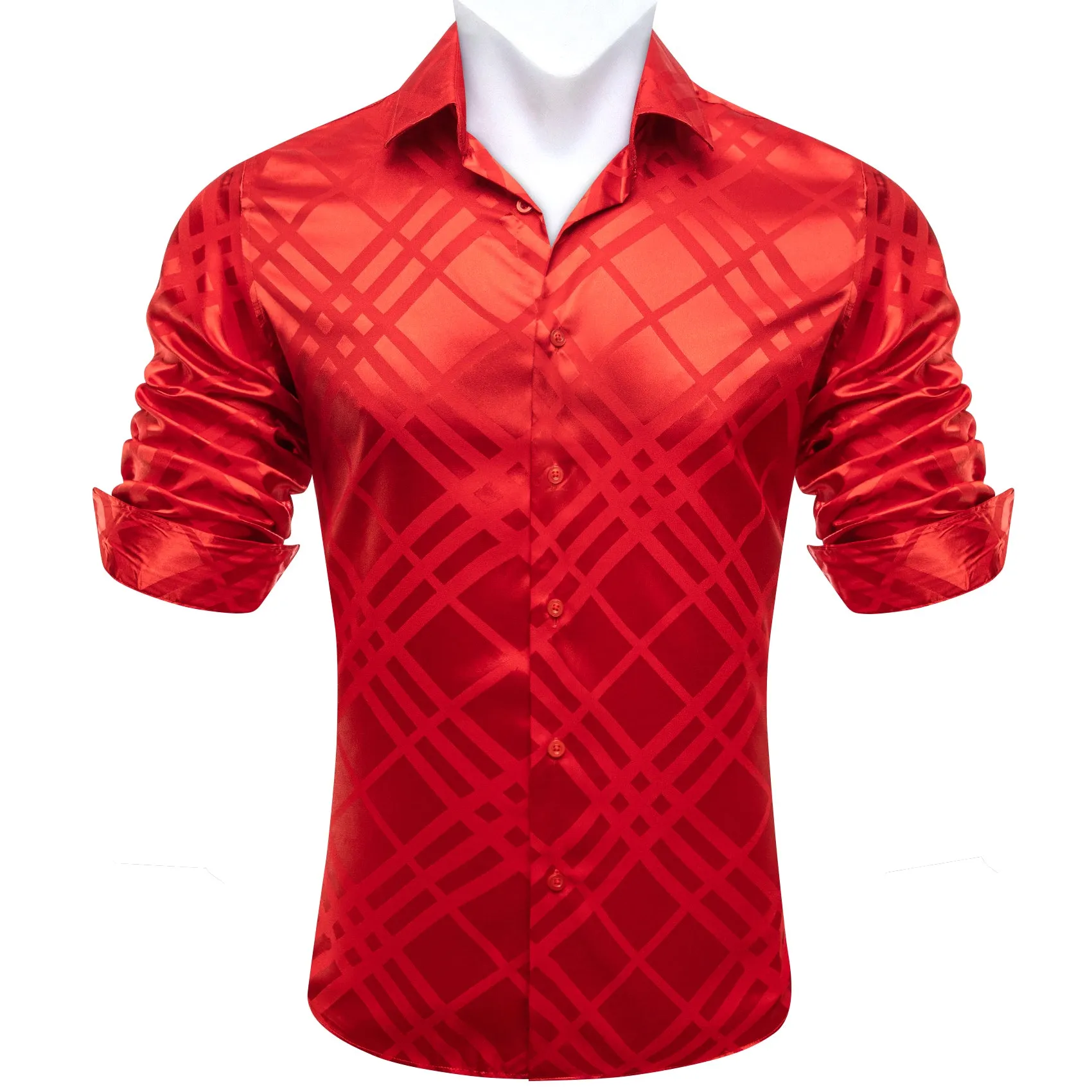 Barry.wang Red Striped Silk Men's Shirt sold by Barrywang product image thumbnail 5
