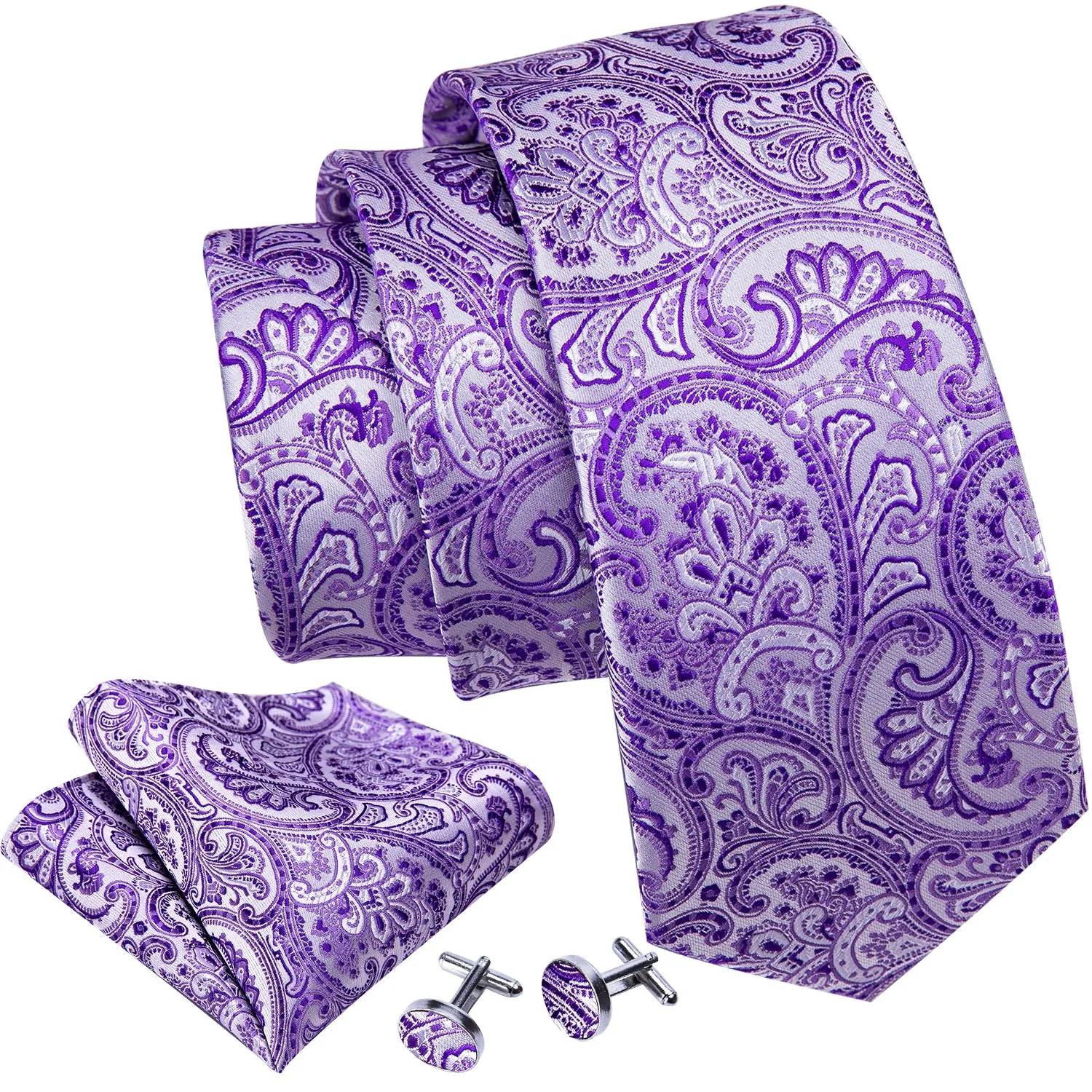 Barry Wang Lavender Purple Paisley Men's Silk Tie Hanky Cufflinks Set sold by Barrywang product image thumbnail 5