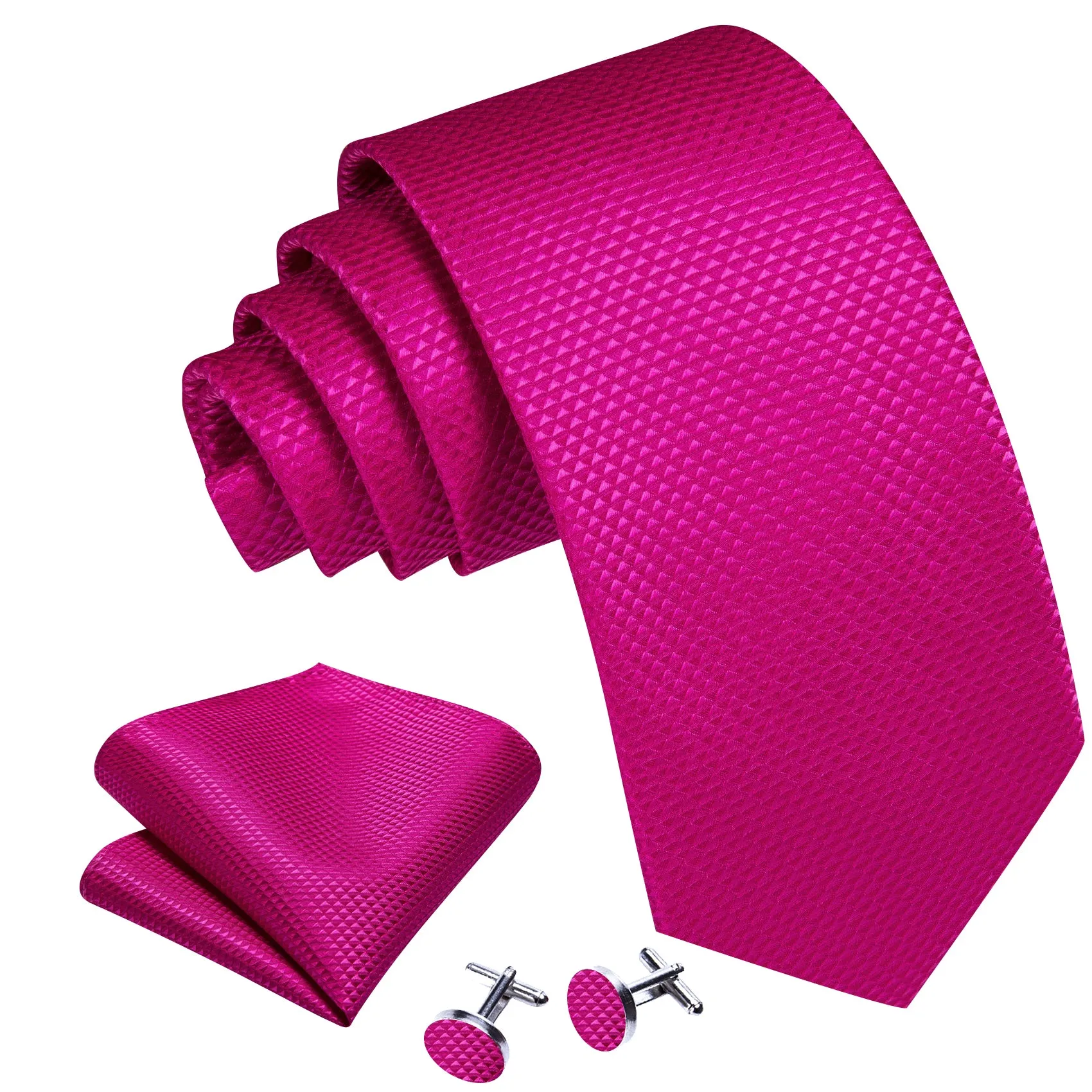 Barry Wang Rose Red Pink Solid Silk Tie Pocket Square Cufflinks Set sold by Barrywang product image thumbnail 3