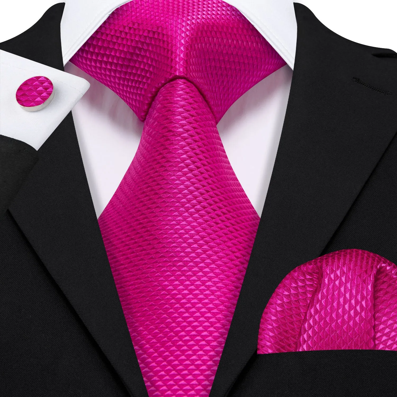 Barry Wang Rose Red Pink Solid Silk Tie Pocket Square Cufflinks Set sold by Barrywang product image thumbnail 2