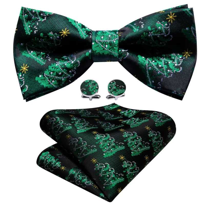 Christmas Green Xmas Tree Pre Tied Bow Tie Hanky Cufflinks Set sold by Barrywang