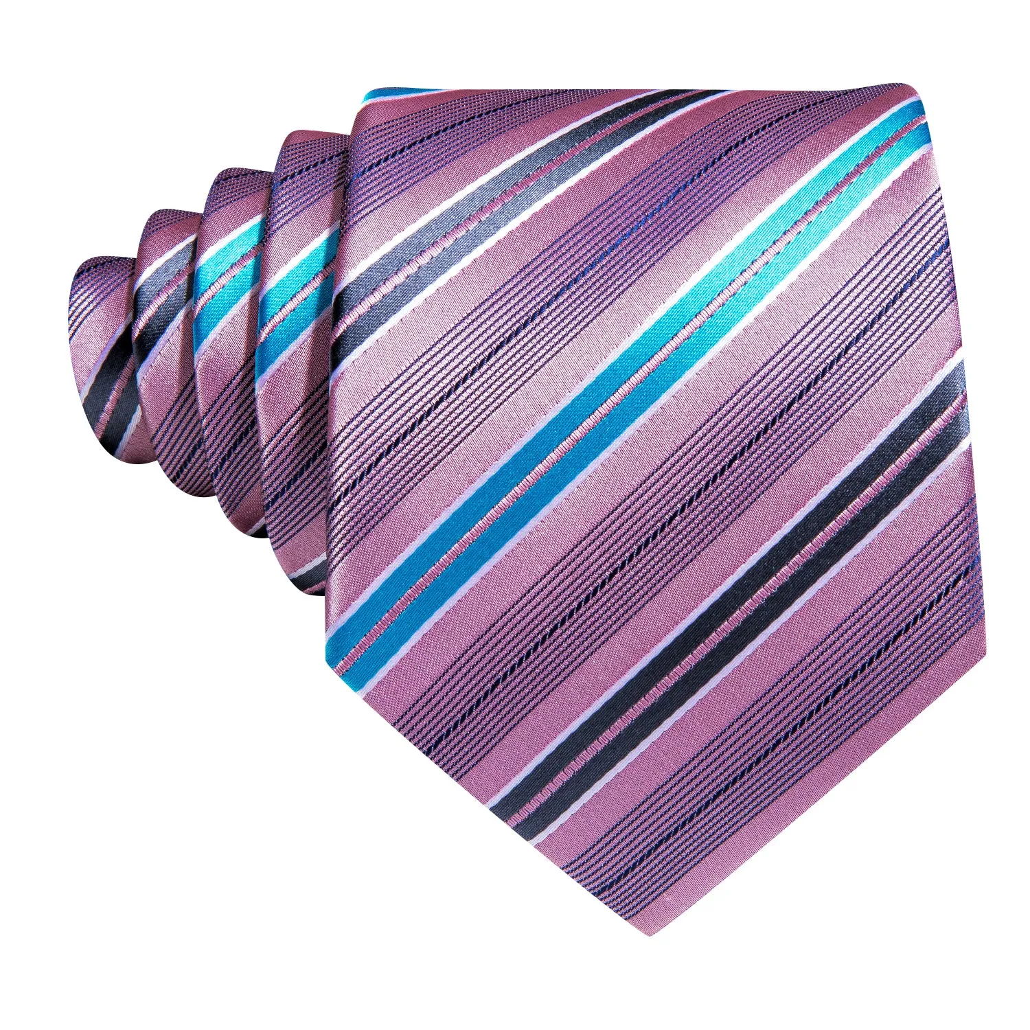 Barry Wang Pink Tie Blue Grey Stripes Silk Necktie Hanky Cufflinks Set sold by Barrywang product image thumbnail 5