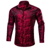 Barry.wang Button Down Shirt Red Black Floral Dress Silk Shirt for Men sold by Barrywang