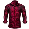 Barry.wang Button Down Shirt Red Black Floral Dress Silk Shirt for Men sold by Barrywang