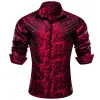 Barry.wang Button Down Shirt Red Black Floral Dress Silk Shirt for Men sold by Barrywang