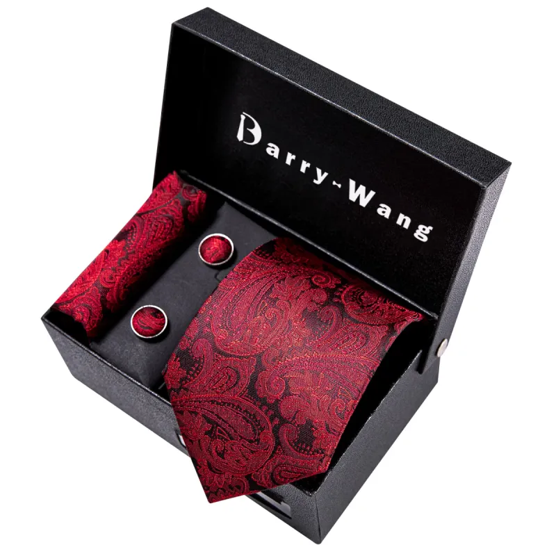 Barry. Wang Black Red Paisley Tie Hanky Cufflinks Gift Box Set sold by Barrywang
