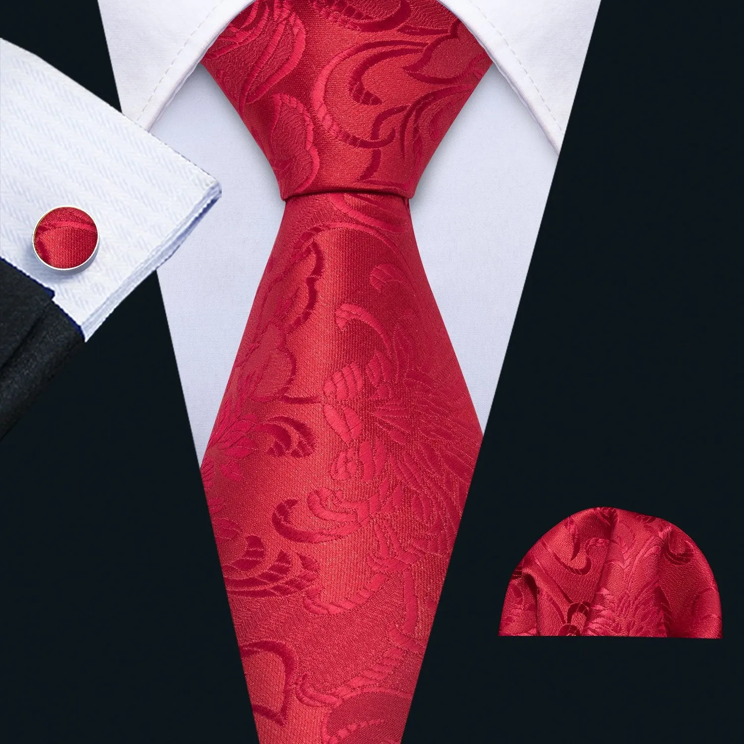 Barry. Wang Red Floral Necktie Pocket Square Cufflink Clip Gift Box Set sold by Barrywang product image thumbnail 2