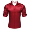 Barry.wang Dark Red Solid Silk Men's Long Sleeve Shirt sold by Barrywang