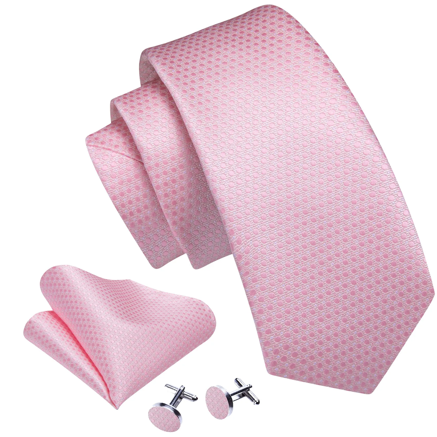 Barry Wang Tie Pink Polka Dot Silk Necktie Pocket Square Cufflinks Set sold by Barrywang product image thumbnail 2