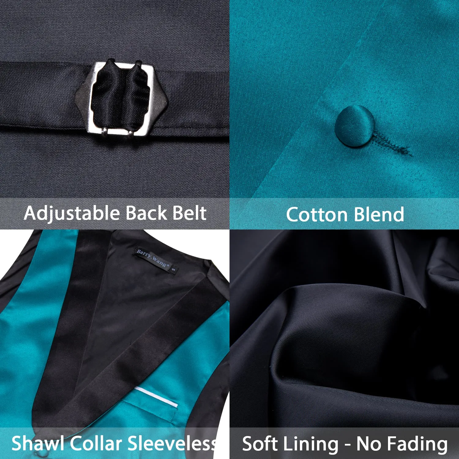 Barry Wang Teal Blue Black Shawl lapel Waistcoat Mens Vest Tie Set sold by Barrywang product image thumbnail 4