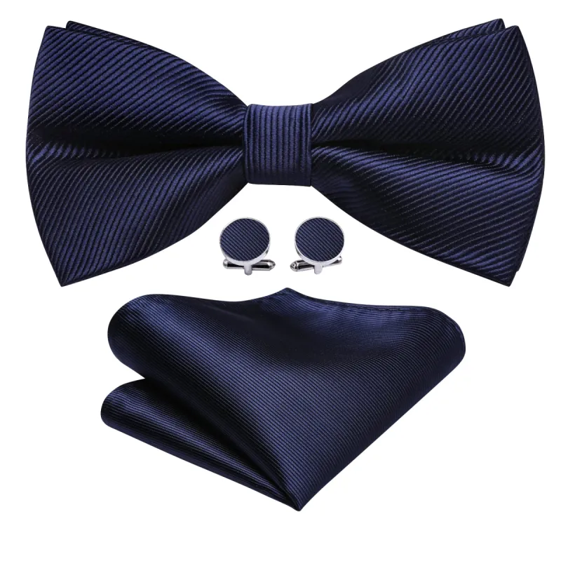 Salvia Blue Solid Pre-tied Bow Tie Hanky Cufflinks Set sold by Barrywang