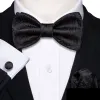Barry Wang Mens Black Tie Paisley Self Tie Bow Tie Hanky Cufflinks Set sold by Barrywang