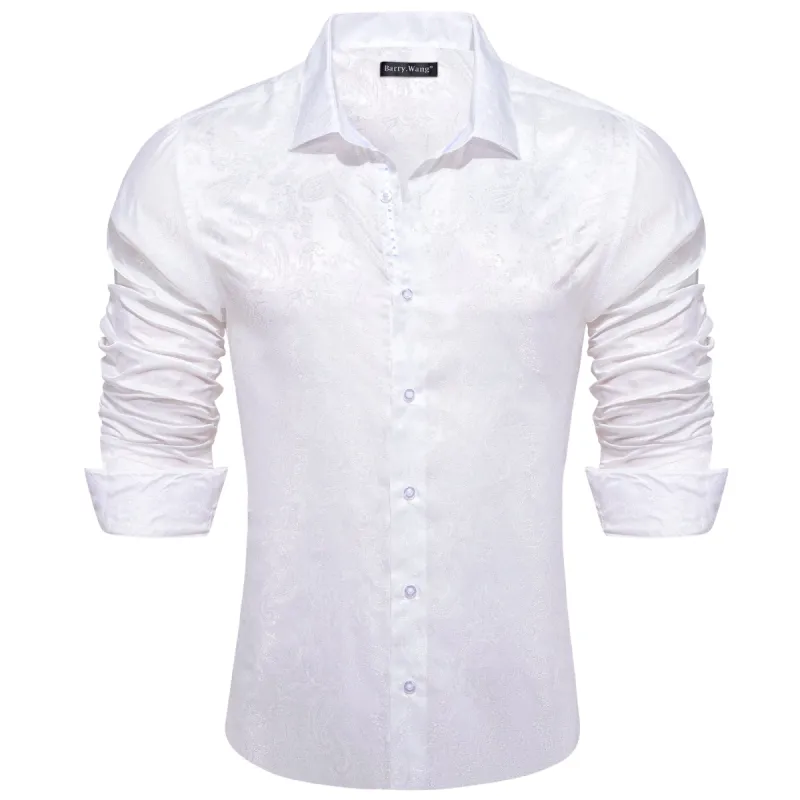Barry Wang Plain White Shirt Paisley Jacquard Silk Button Dress Shirt sold by Barrywang