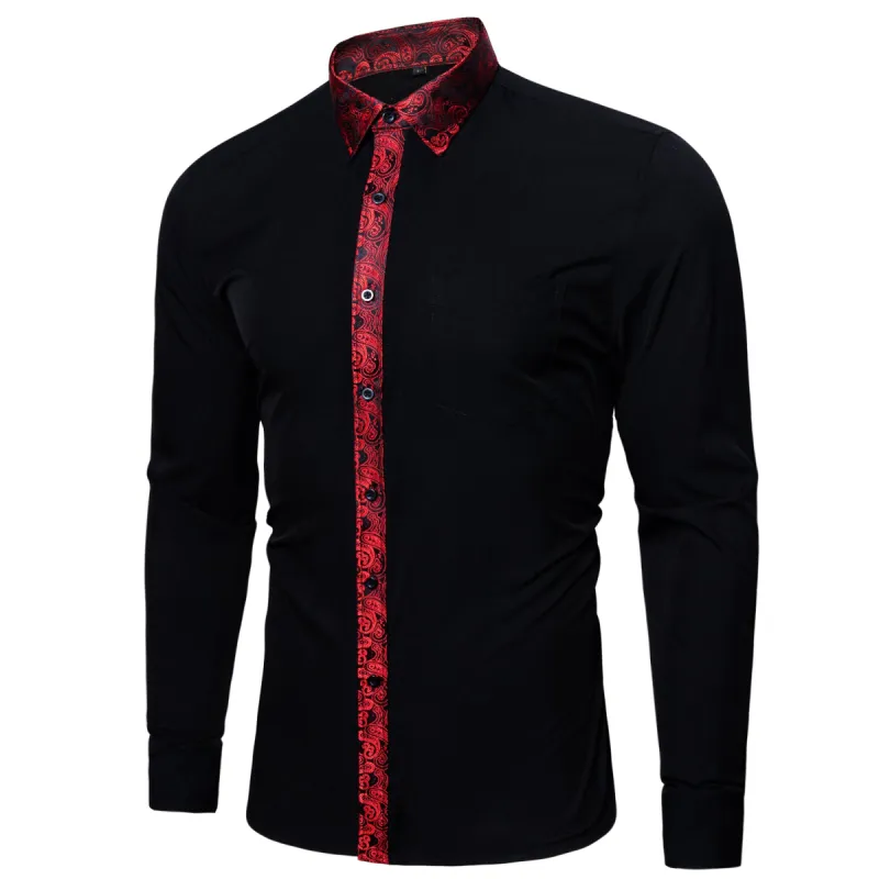 Barry. Wang Black Red Splicing Men's Business Shirt sold by Barrywang