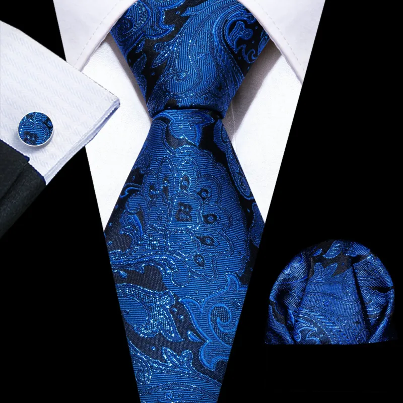 Barry. Wang Blue Ties for Wedding Paisley Silk Tie Hanky Cufflinks Set sold by Barrywang