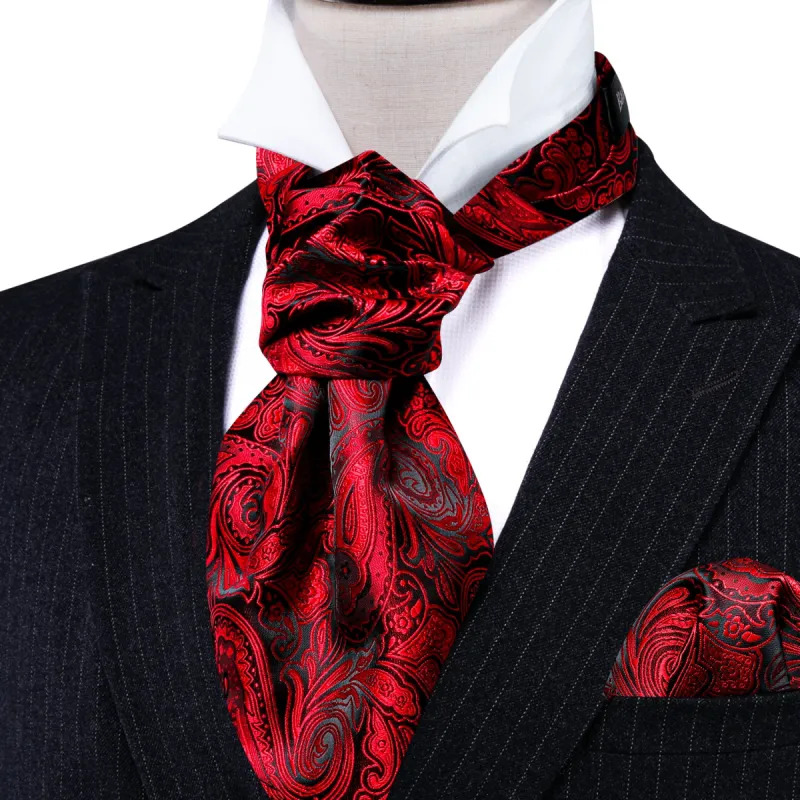 Barry. Wang Red Paisley Ascot Handkerchief Cufflinks sold by Barrywang