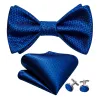 Barry. Wang Navy Blue Striped Silk Bow Tie Hanky Cufflinks Set sold by Barrywang