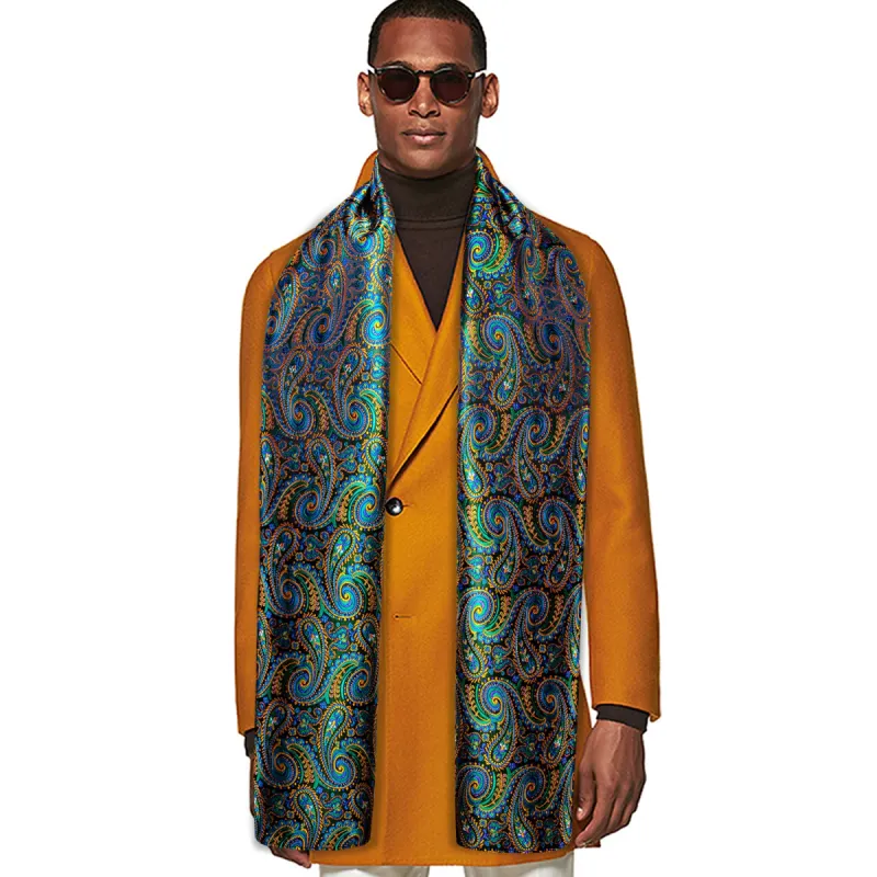 Barry Wang Silk scarf Teal Blue Brown Paisley Scarf sold by Barrywang