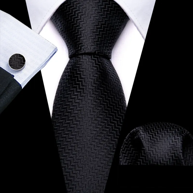 Barry. Wang Extra Long Tie Black Solid Silk 63 Inches Men's Tie Pocket Square Cufflinks Set sold by Barrywang