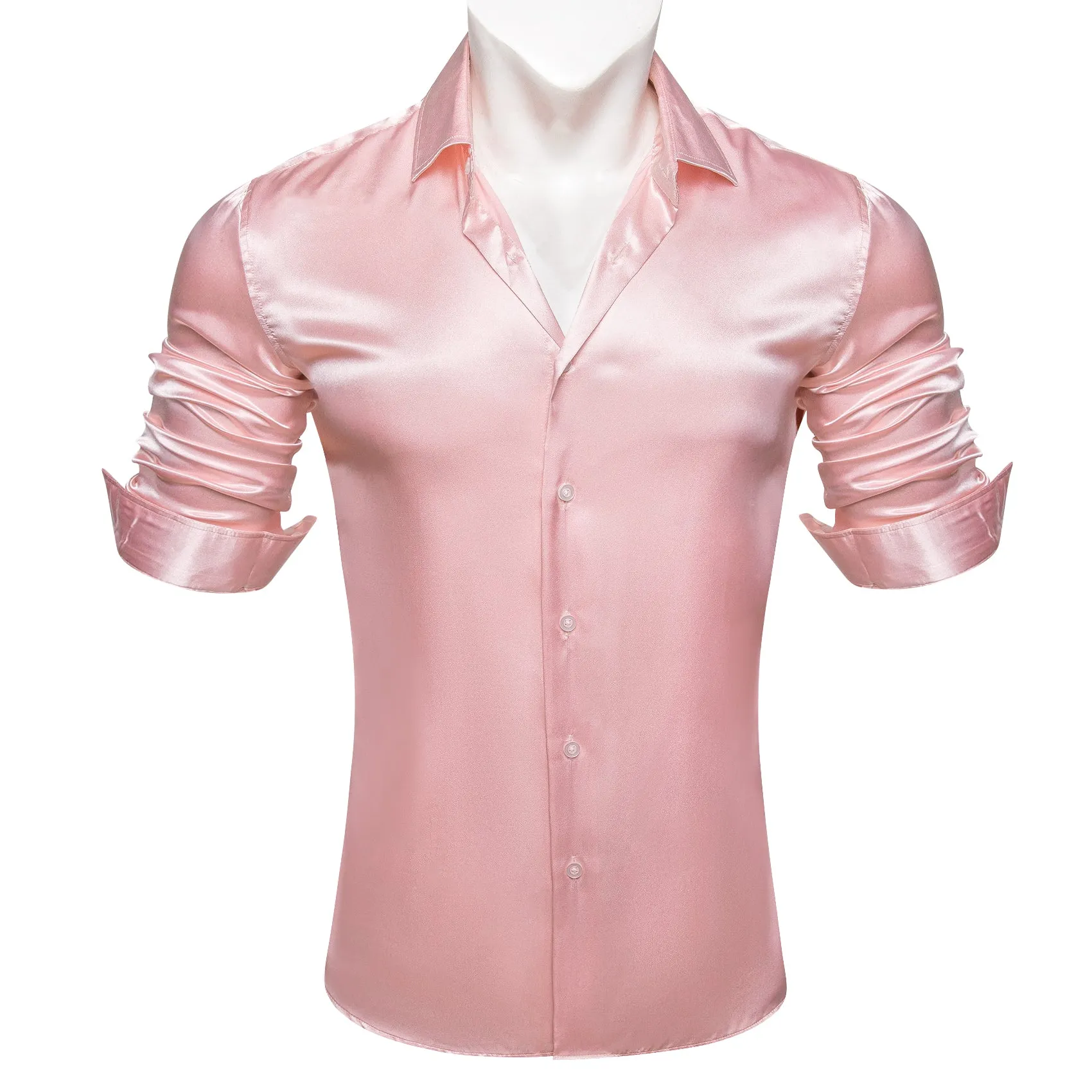 Barry.wang Fashion Pink Solid Silk Shirt sold by Barrywang product image thumbnail 5