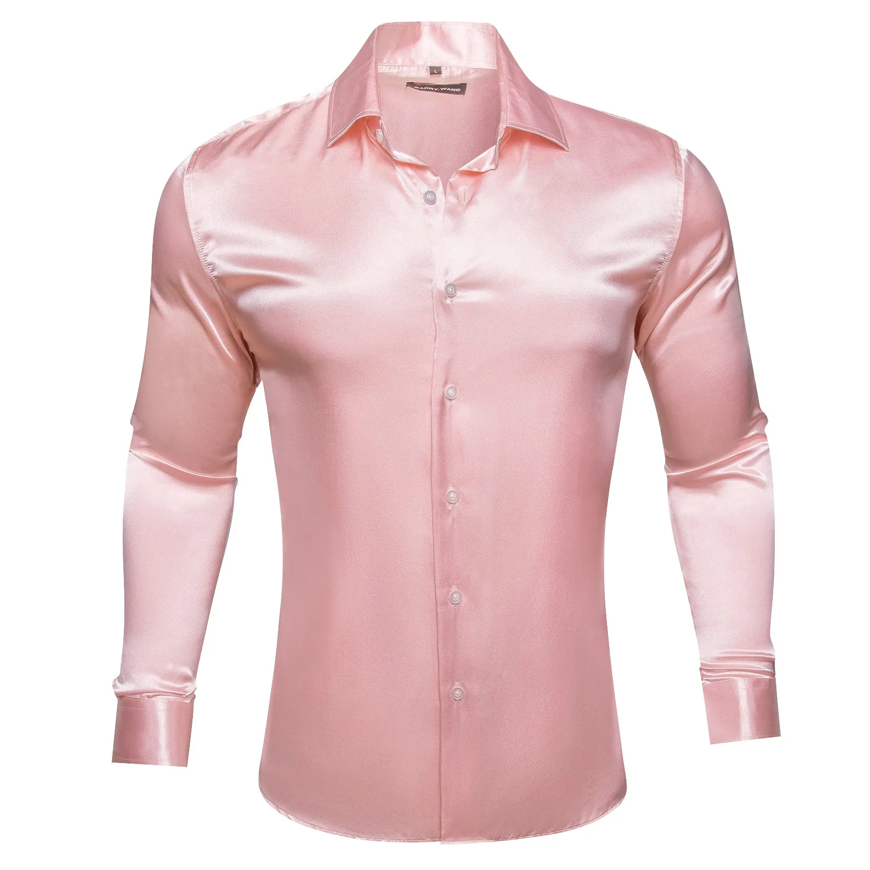 Barry.wang Fashion Pink Solid Silk Shirt sold by Barrywang