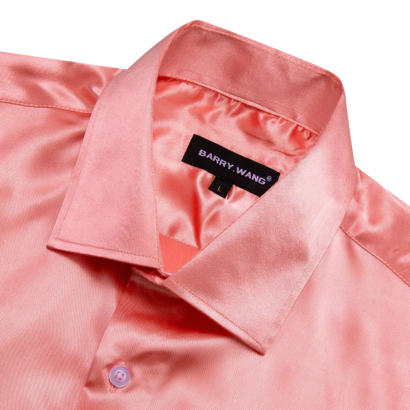 Barry Wang Button Down Shirt Light Coral Solid Short Sleeves Shirt sold by Barrywang product image thumbnail 4