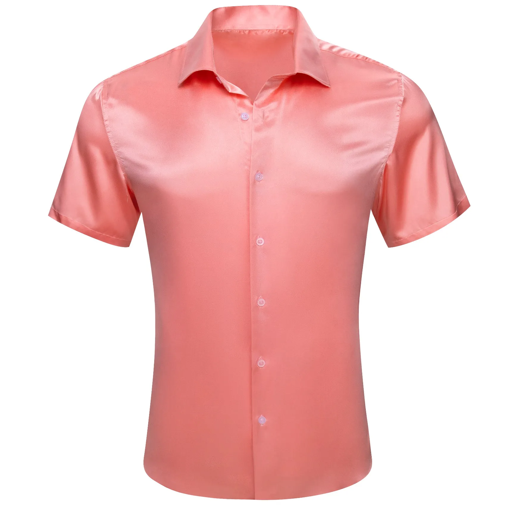 Barry Wang Button Down Shirt Light Coral Solid Short Sleeves Shirt sold by Barrywang
