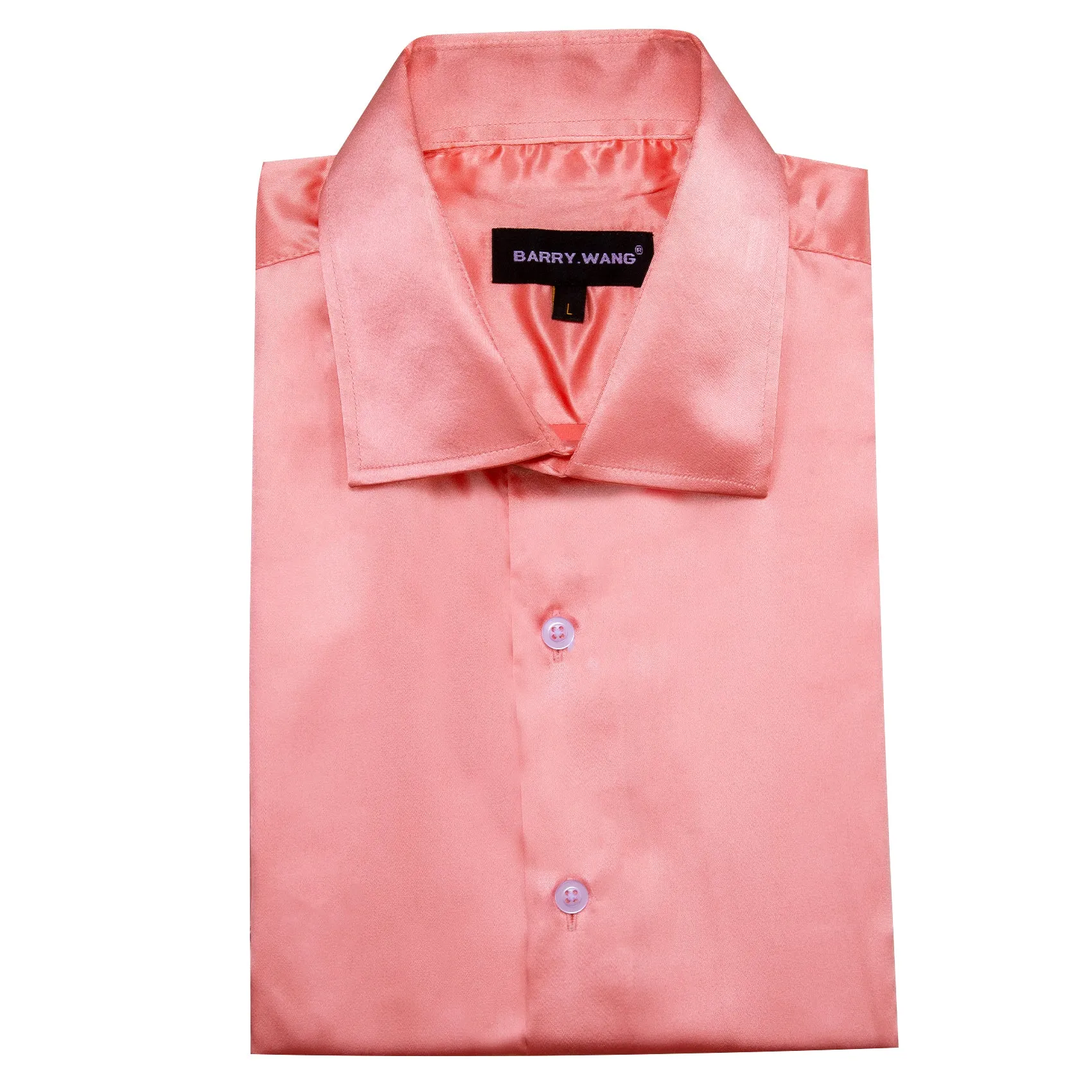 Barry Wang Button Down Shirt Light Coral Solid Short Sleeves Shirt sold by Barrywang product image thumbnail 3