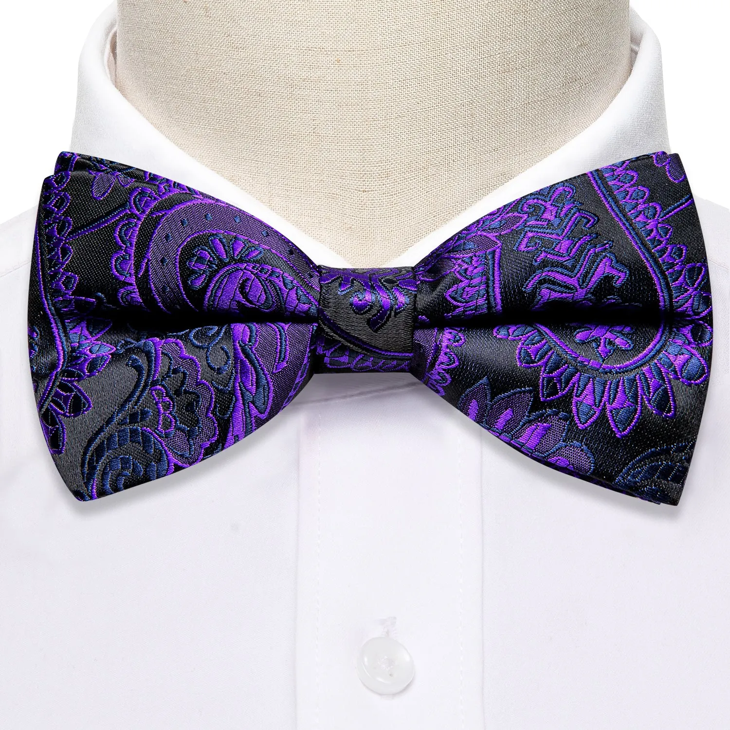 Purple Black Paisley Bow Tie Hanky Cufflinks Set sold by Barrywang product image thumbnail 3