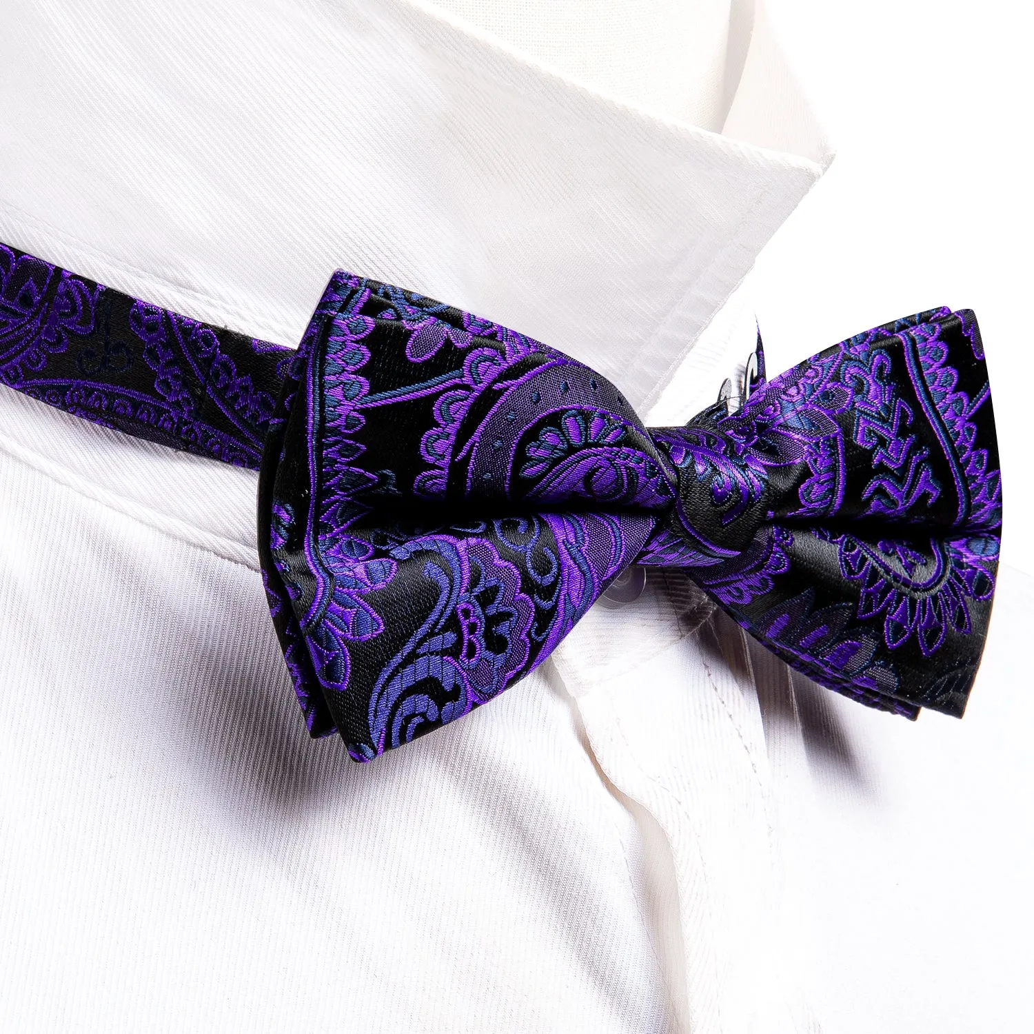 Purple Black Paisley Bow Tie Hanky Cufflinks Set sold by Barrywang product image thumbnail 2