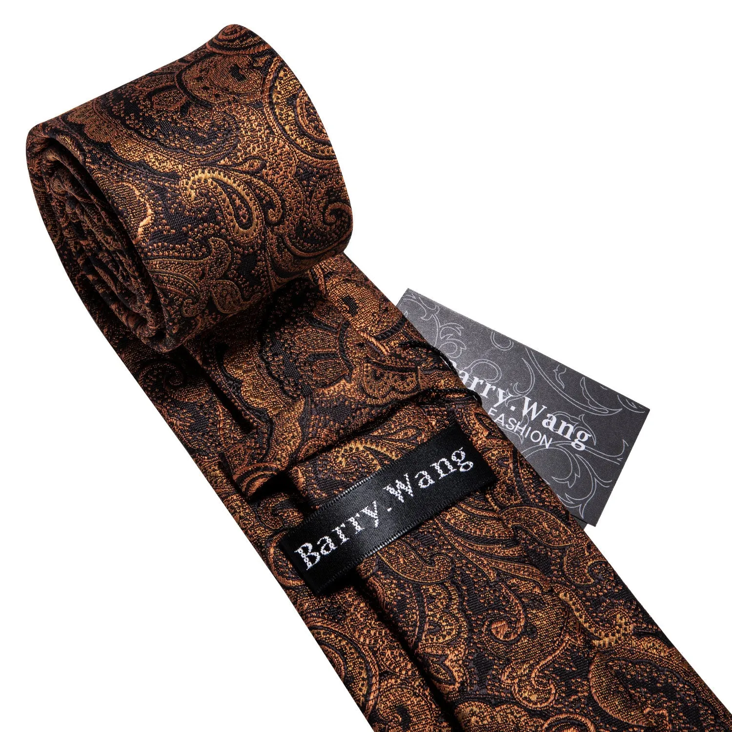 Barry. Wang Brown Jacquard Paisley Men's Necktie Hanky Cufflinks Set sold by Barrywang product image thumbnail 3
