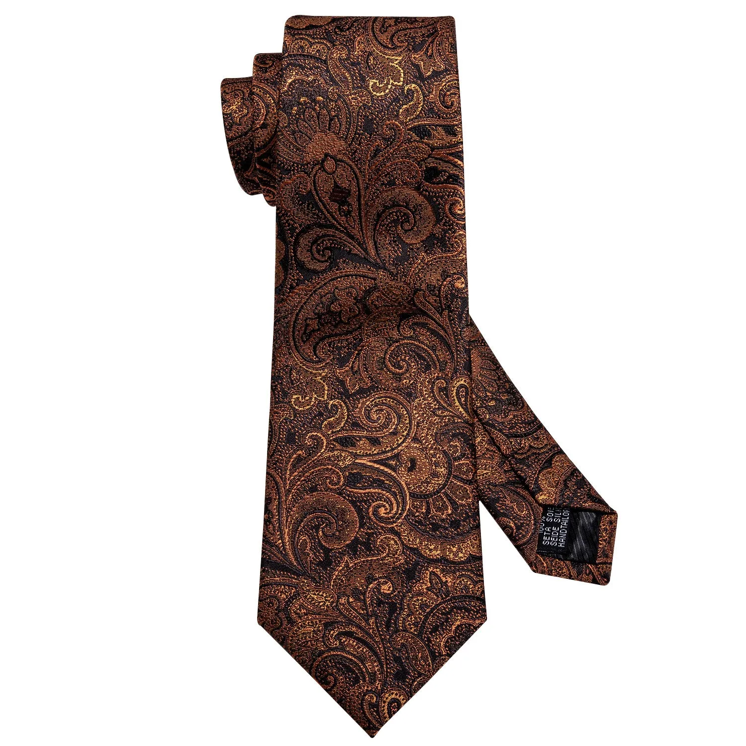 Barry. Wang Brown Jacquard Paisley Men's Necktie Hanky Cufflinks Set sold by Barrywang product image thumbnail 4