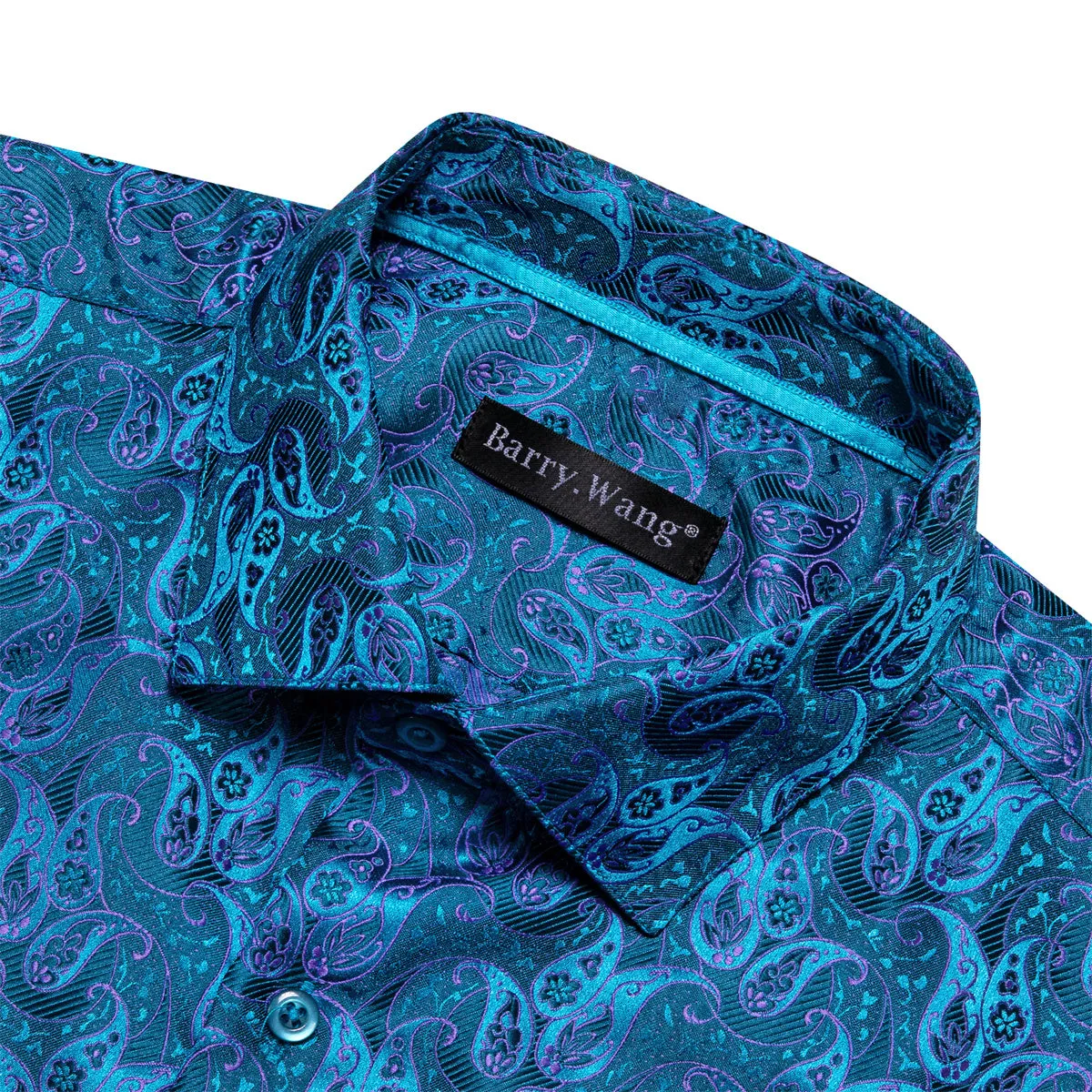 Barry Wang Dress Shirt Fashion Blue Purple Paisley Silk Men's Shirt sold by Barrywang product image thumbnail 5