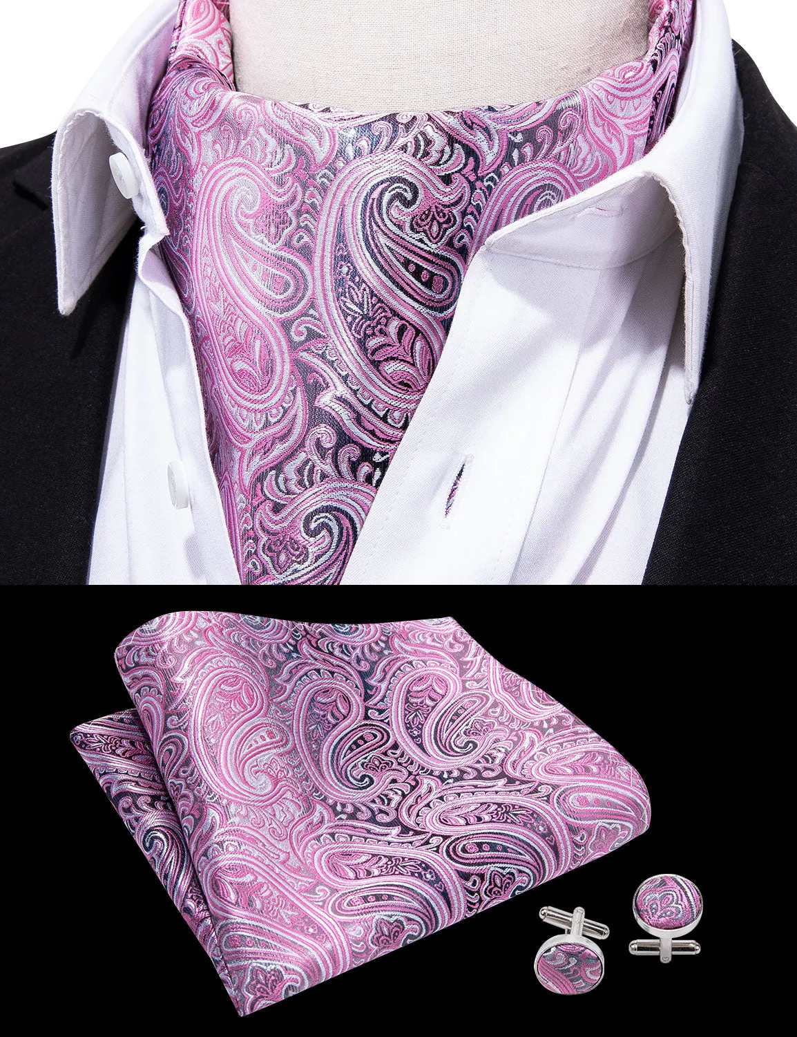 Pink Paisley Ascot Handkerchief Cufflinks sold by Barrywang product image thumbnail 3