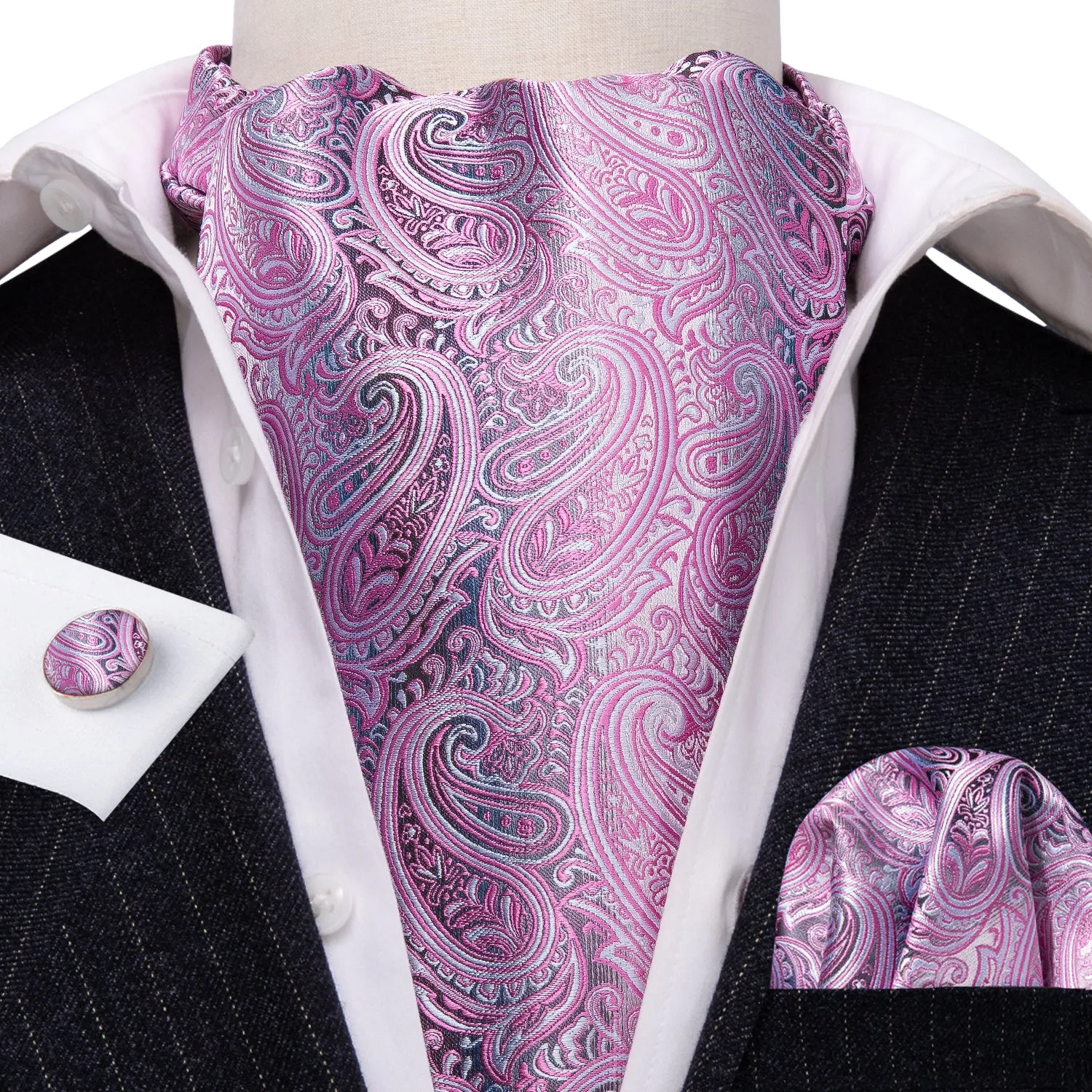 Pink Paisley Ascot Handkerchief Cufflinks sold by Barrywang product image thumbnail 4