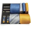 Barry. Wang Blue Grey Golden Plaid Silk Wedding Necktie Pocket Square Gift Box Set sold by Barrywang