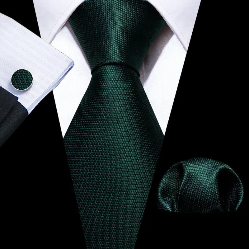 Barry Wang Fashion Green Solid Silk Tie Handkerchief Cufflinks Set sold by Barrywang