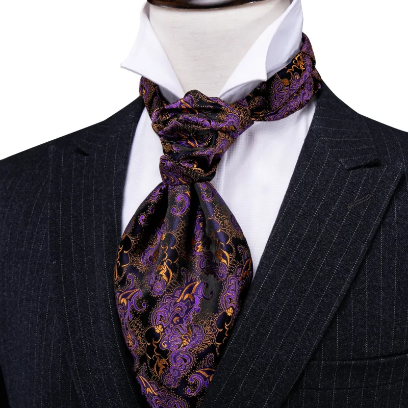 Novelty Purple Golden Paisley Ascot Handkerchief Cufflinks sold by Barrywang