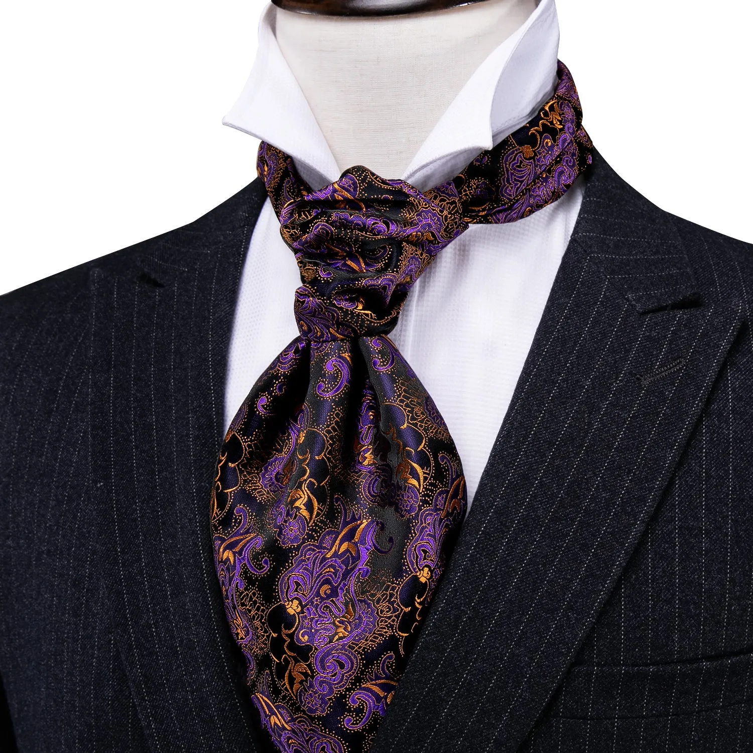 Novelty Purple Golden Paisley Ascot Handkerchief Cufflinks sold by Barrywang