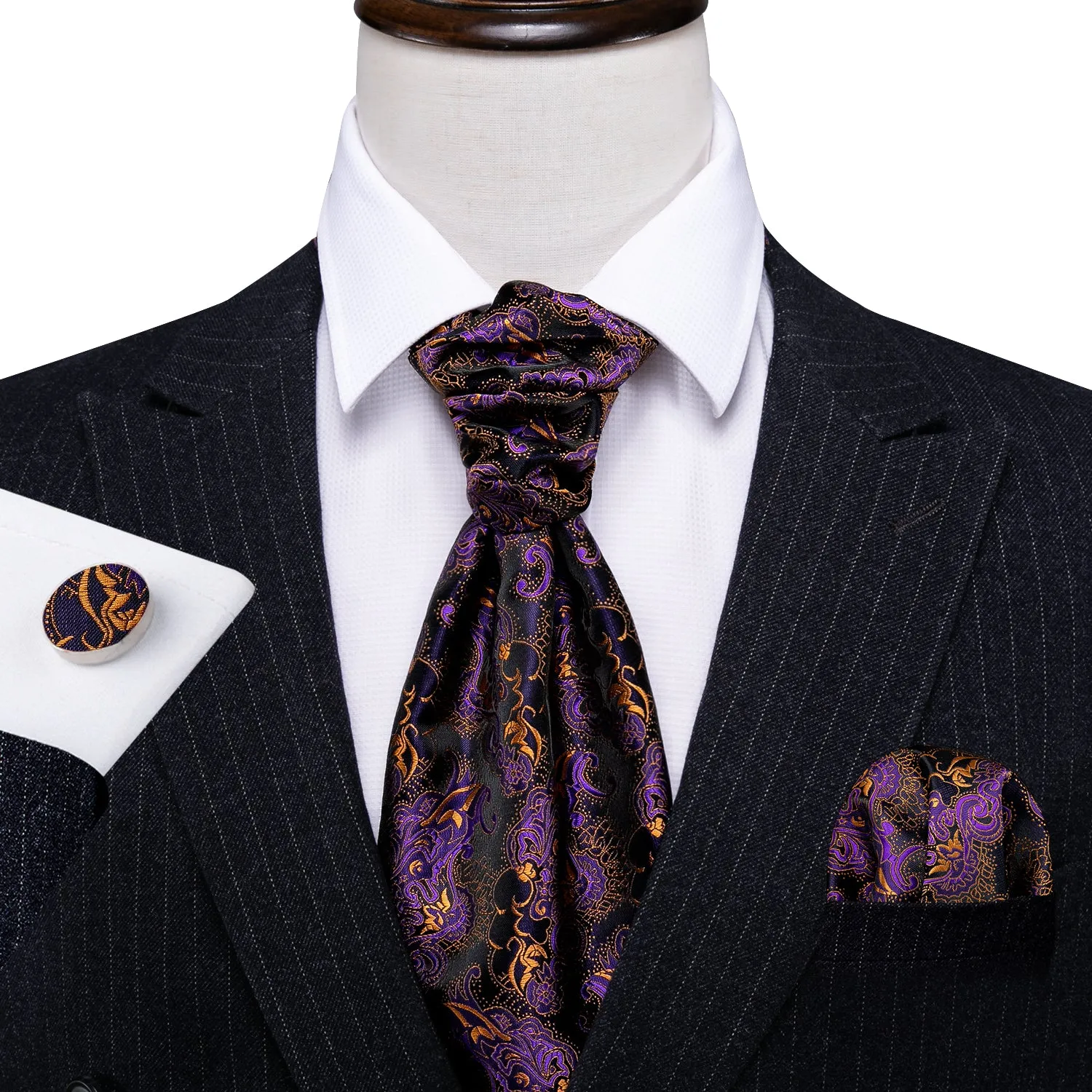 Novelty Purple Golden Paisley Ascot Handkerchief Cufflinks sold by Barrywang product image thumbnail 2