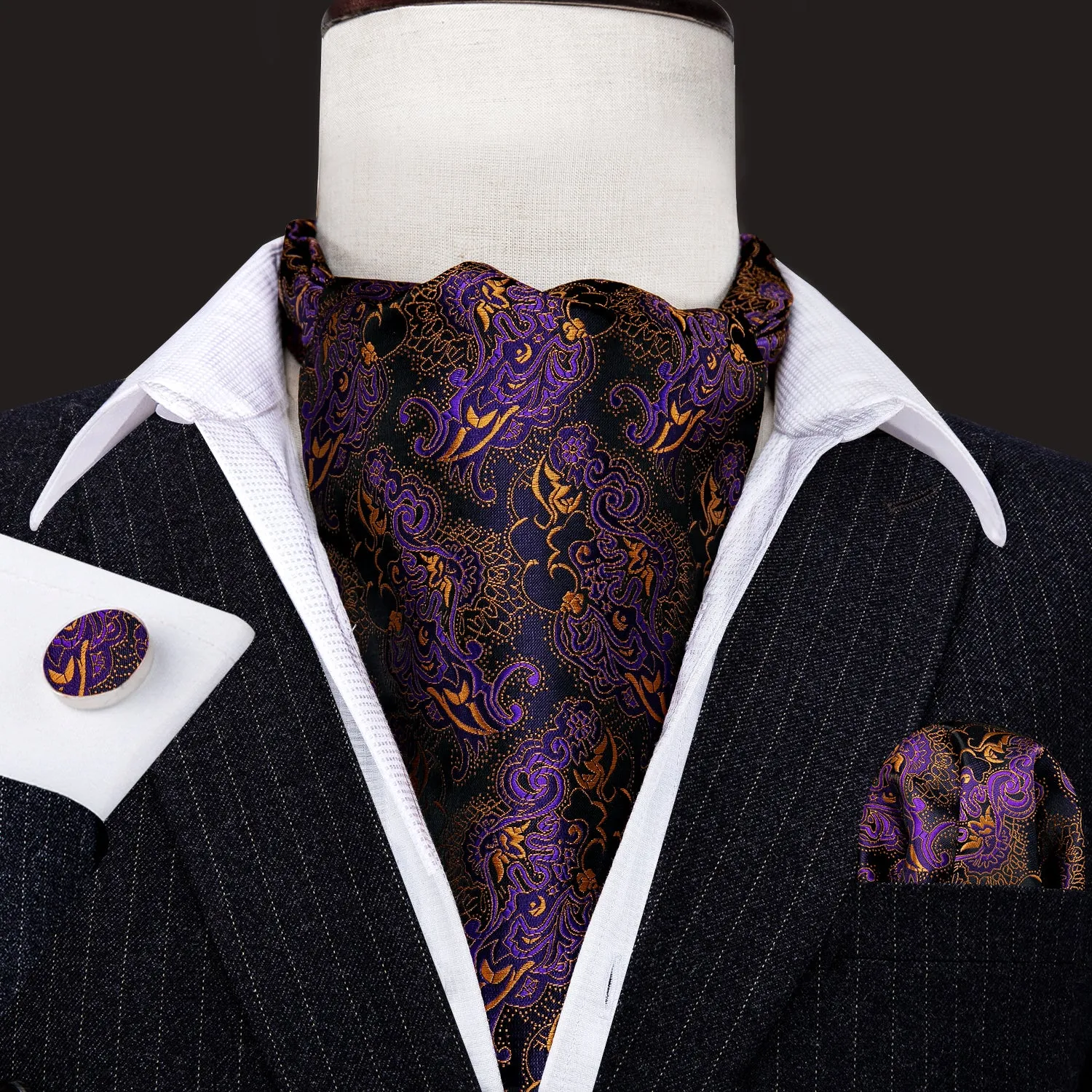 Novelty Purple Golden Paisley Ascot Handkerchief Cufflinks sold by Barrywang product image thumbnail 4
