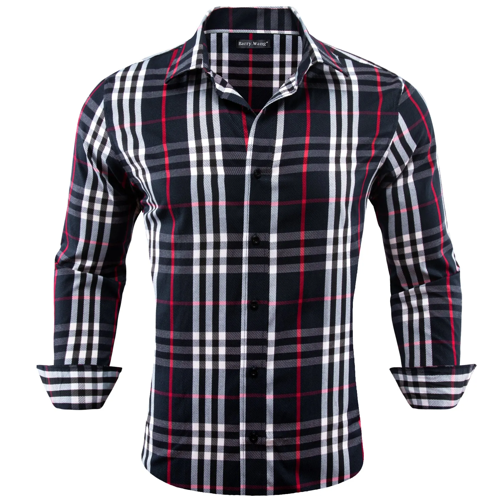 Barry.wang Casual Black White Plaid Men's Shirt sold by Barrywang product image thumbnail 2