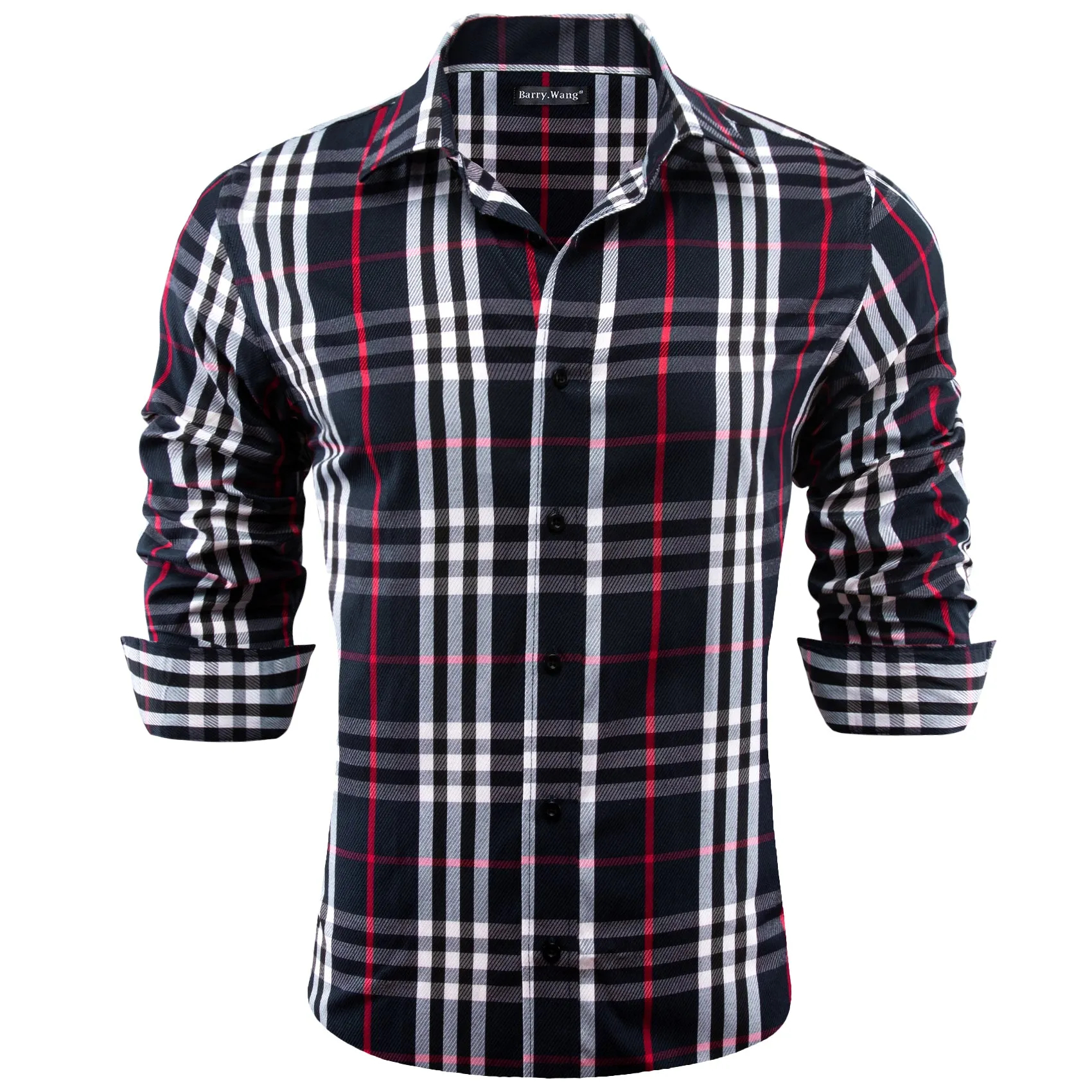Barry.wang Casual Black White Plaid Men's Shirt sold by Barrywang product image thumbnail 3