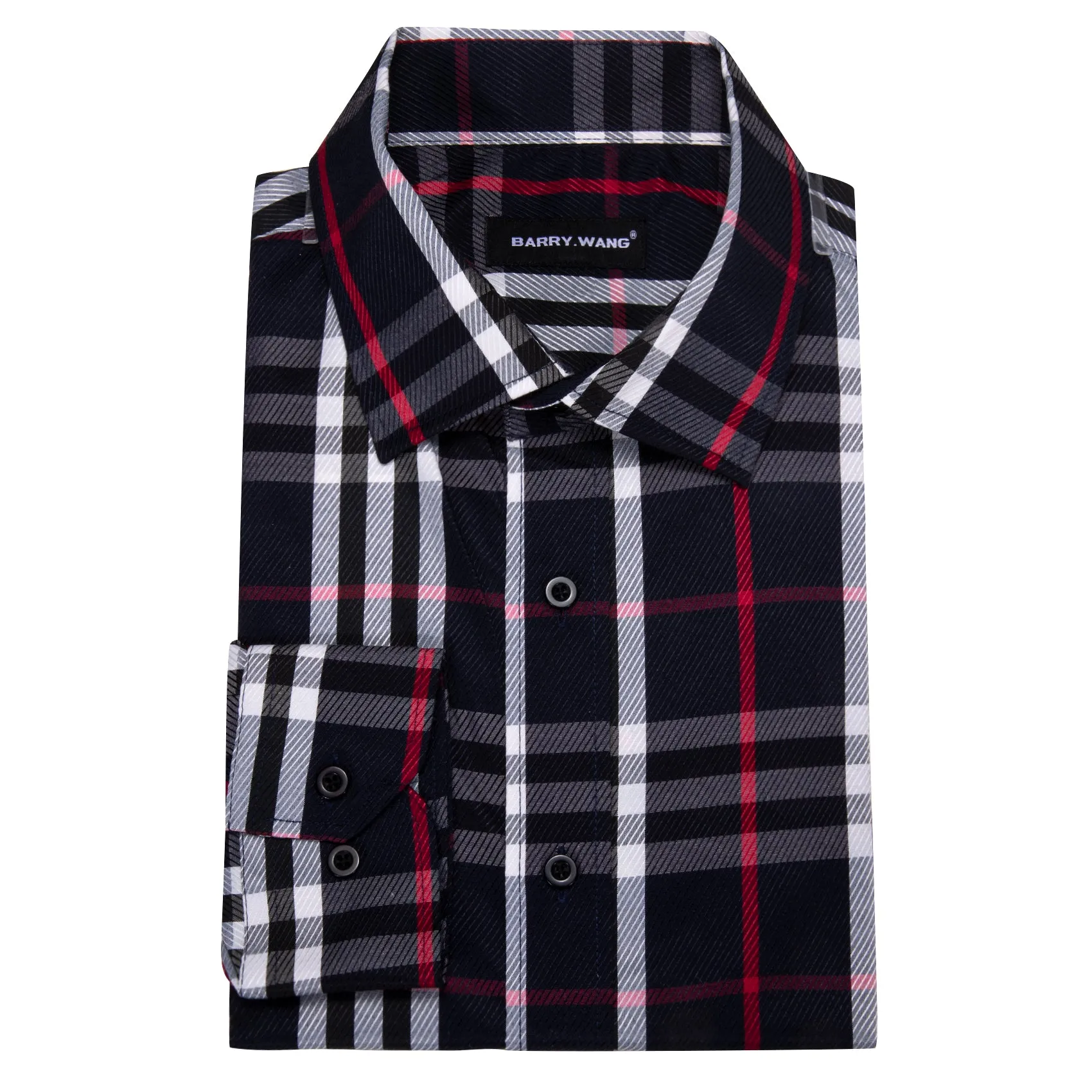 Barry.wang Casual Black White Plaid Men's Shirt sold by Barrywang product image thumbnail 4