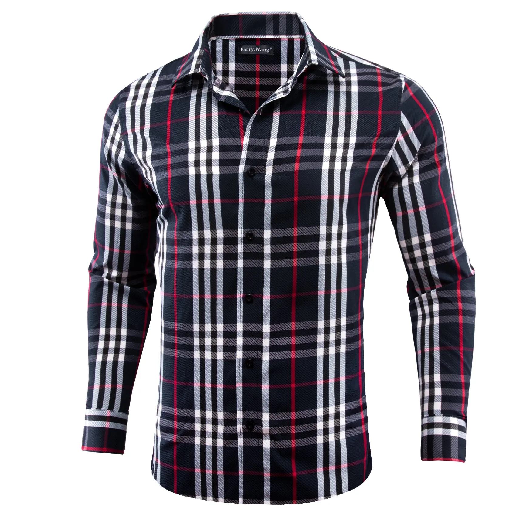 Barry.wang Casual Black White Plaid Men's Shirt sold by Barrywang