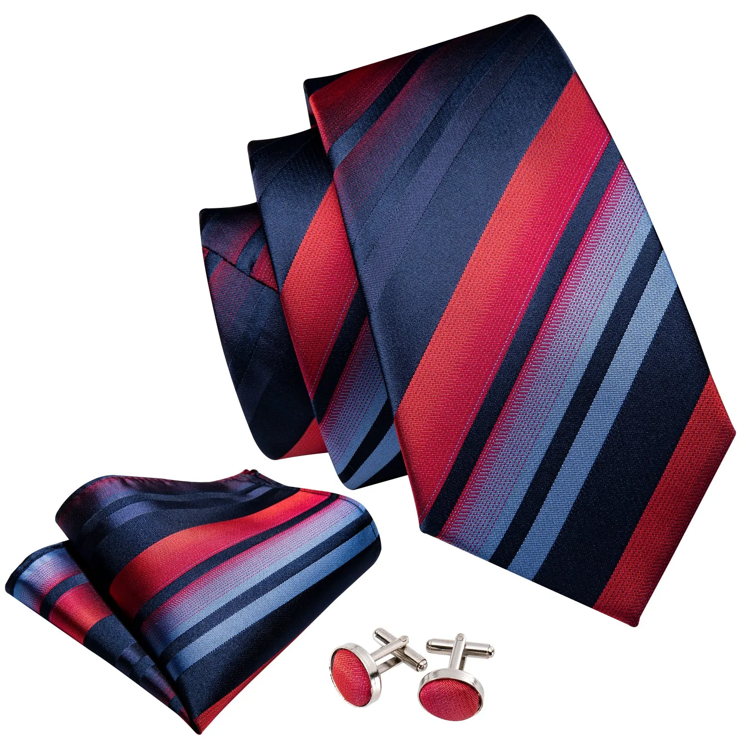 Barry Wang Necktie Blue Red Gradient Stripe Tie Hanky Cufflinks Set sold by Barrywang product image thumbnail 3
